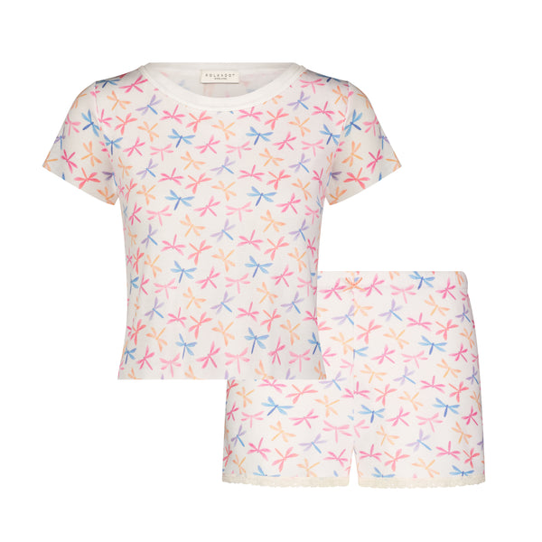Polkadot SET Baby Crop Tee & Long Short Hi Rise - Dragonfly Print