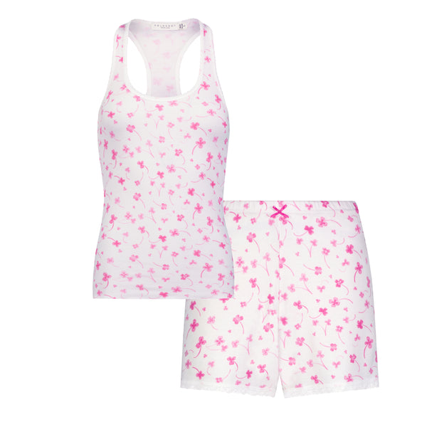 Polkadot SET Racer Back Tank & Long Short - Pink Clover Print