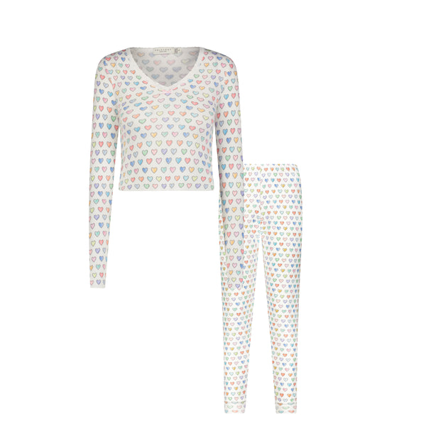 Polkadot SET Barbie Crop V LS & Jogger - Rainbow Hearts Print