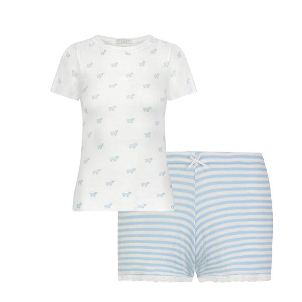 Polkadot SET Blue Sheep Rebecca Tee & Blue Sailor Stripe Short Mid Rise