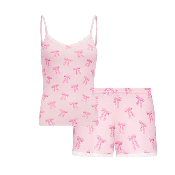 Polkadot SET Patti Cami & Long Short - Pink Forever Love Bow