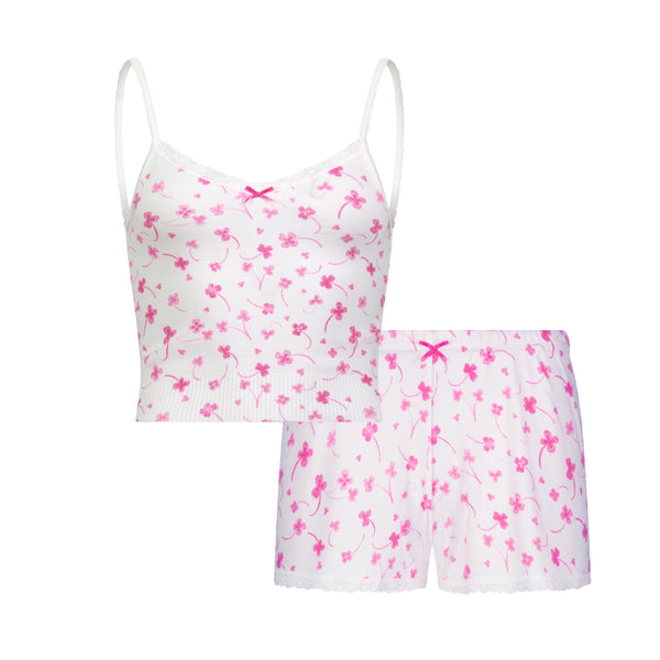 Polkadot SET Liz Crop Cami & Short Mid Rise - Pink Clover Print