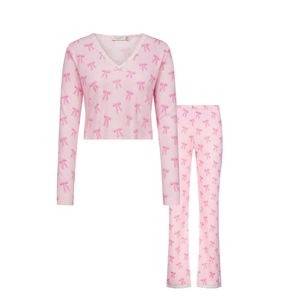 Polkadot SET Crop V Slouchy & Long Pant - Pink Forever Love Bow