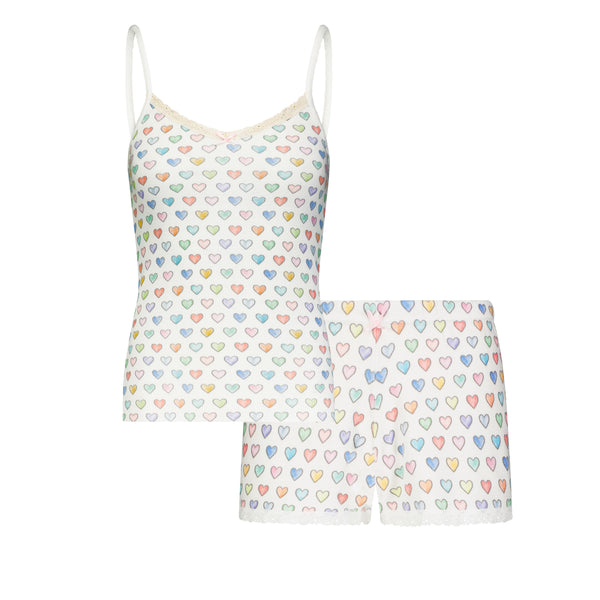 Polkadot SET Patti Cami & Short Mid Rise - Rainbow Hearts Print