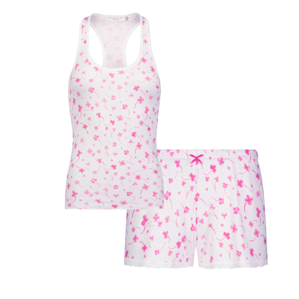 Polkadot SET Racer Back Tank & Short Mid Rise - Pink Clover Print