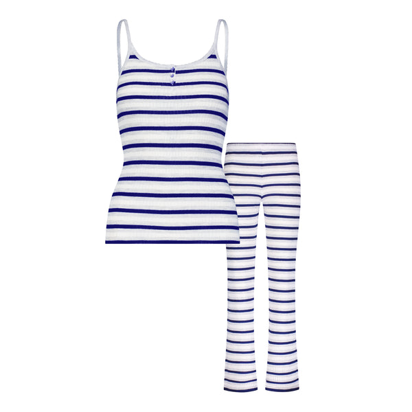 Polkadot SET Henley Cami & Long Pant - Navy Lee Rib Stripe