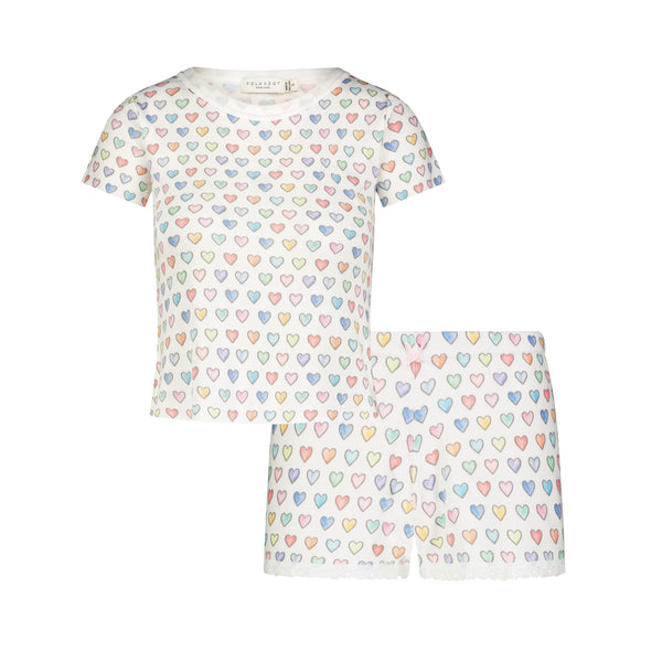 Polkadot SET Baby Crop Tee & Short Mid Rise - Rainbow Hearts Print