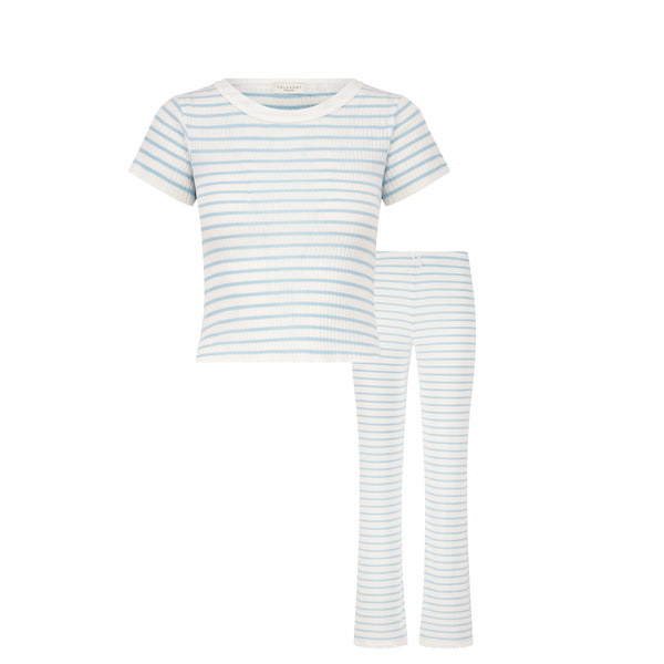 Polkadot SET Baby Crop Tee & Pant - Blue Wide Harbor Rib Stripe