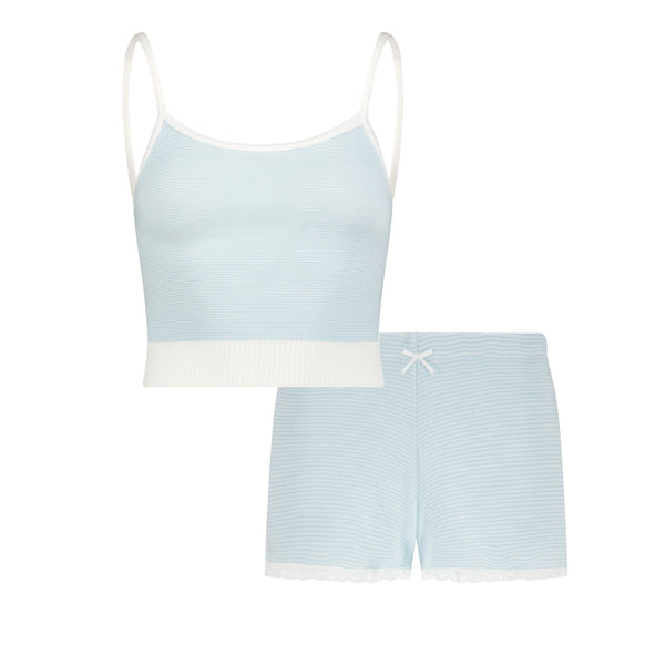 Polkadot SET Crop Scoop Cami & Short Mid Rise - Blue Narrow Hampton Stripe