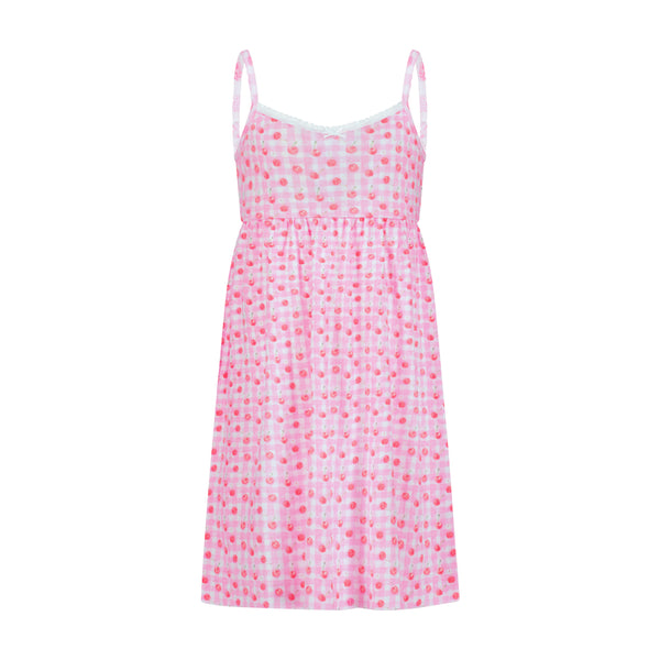 Polkadot Girls Lee Babydoll Gown - Cherry Gingham Print