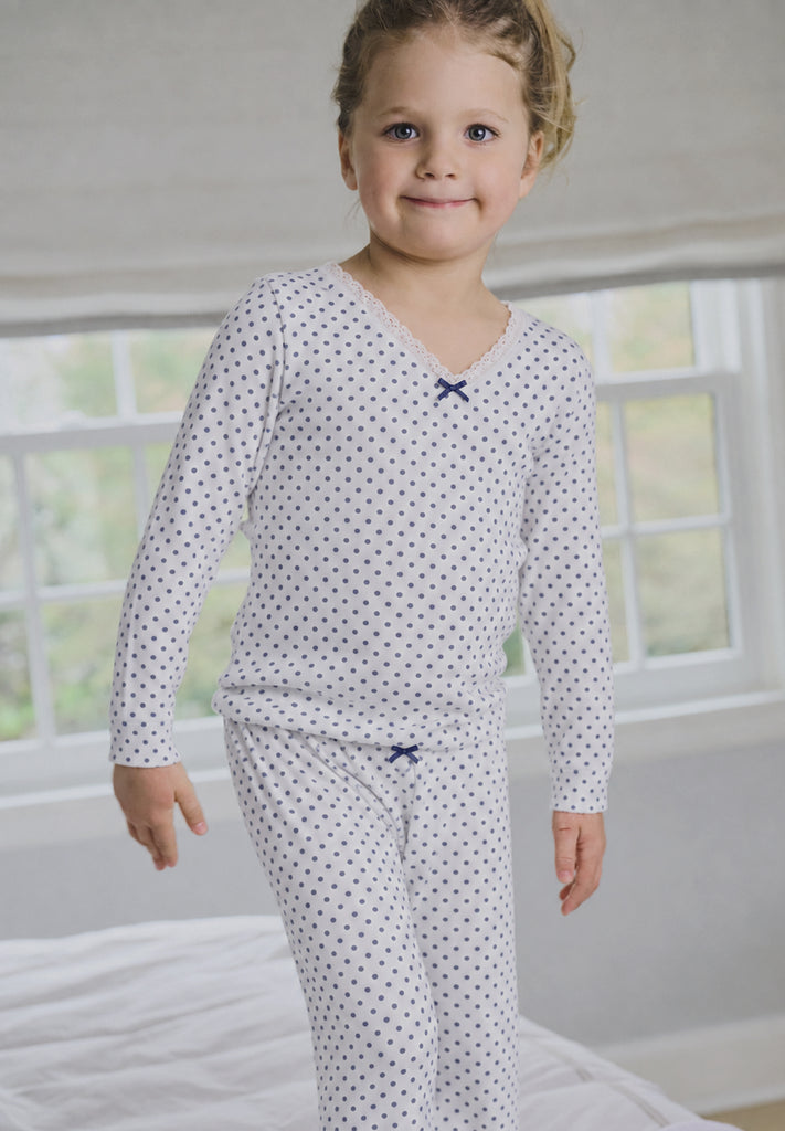 Girls Marlowe V-Neck Long Sleeve Tee & Nina Pant Set - Navy Dot Print