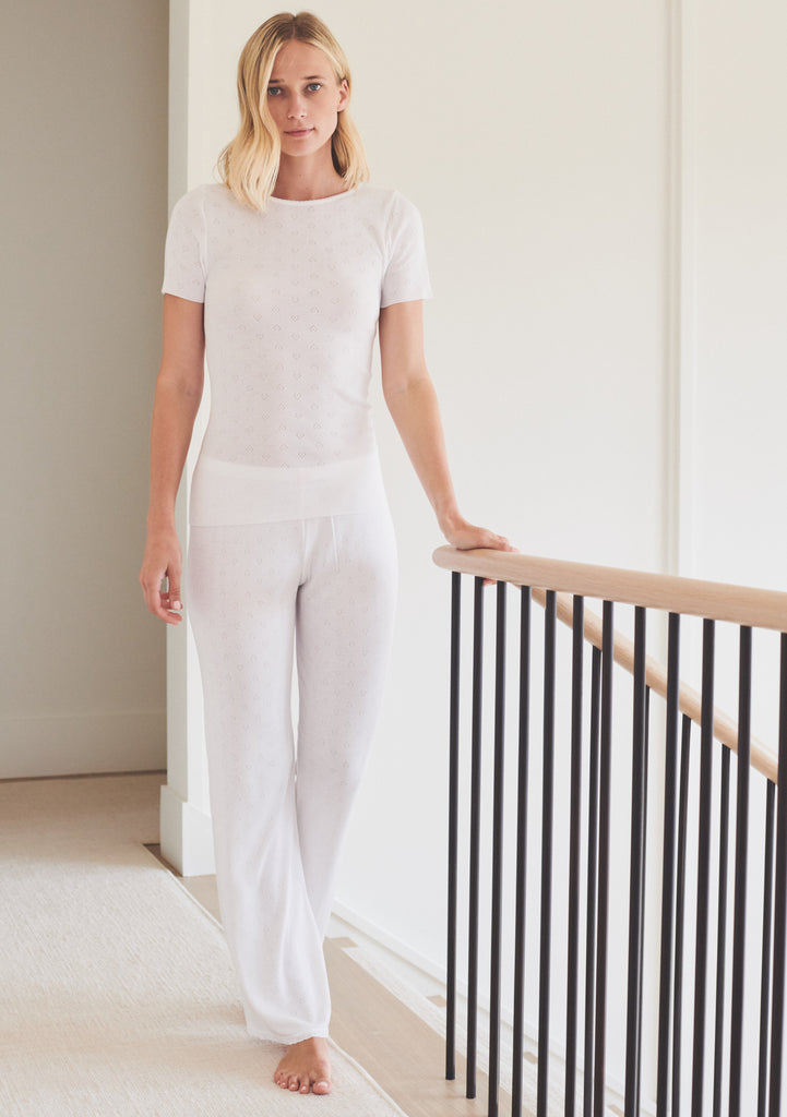 Julia Fitted Short Sleeve Tee - Pearl White Hearts Pointelle