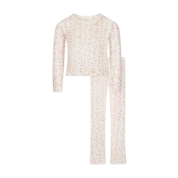 Polkadot GIRLS RACHEL SET Slouchy Top & Wide Leg Pant - Pink Garden Pointelle