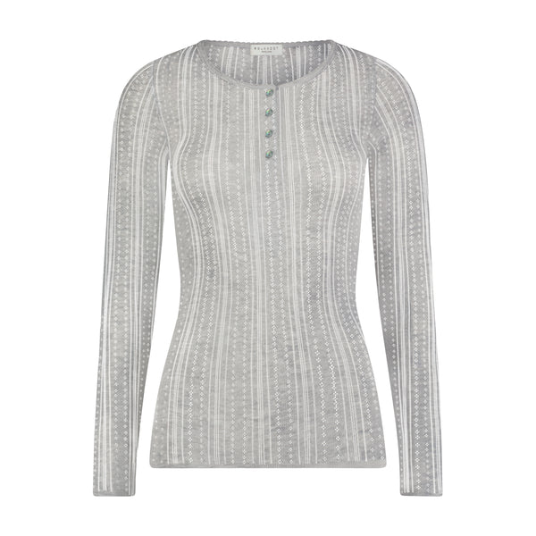 Polkadot HENLEY Fitted Long Sleeve - Heather Grey Windsor Pointelle