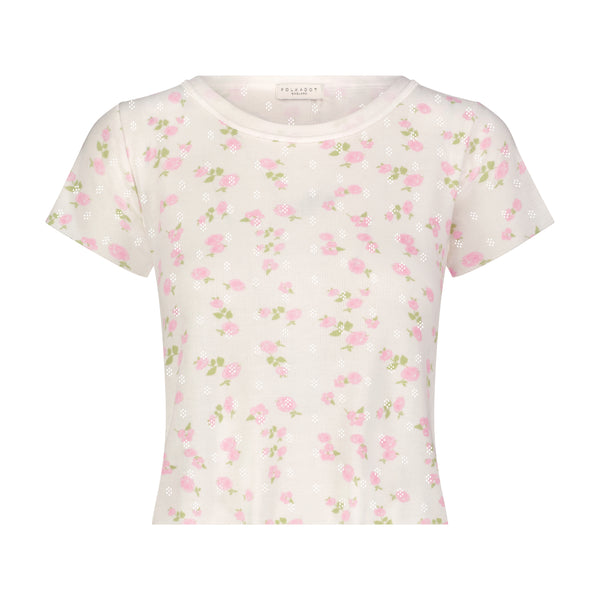 Polkadot BABY CROP TEE - Pink Garden Pointelle