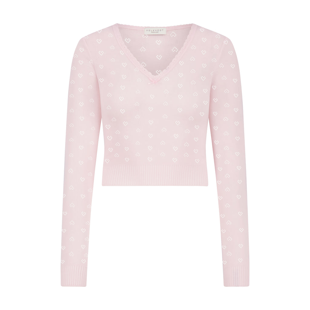 Polkadot SET Barbie Crop V LS & Jogger - Shell Pink Hearts Pointelle