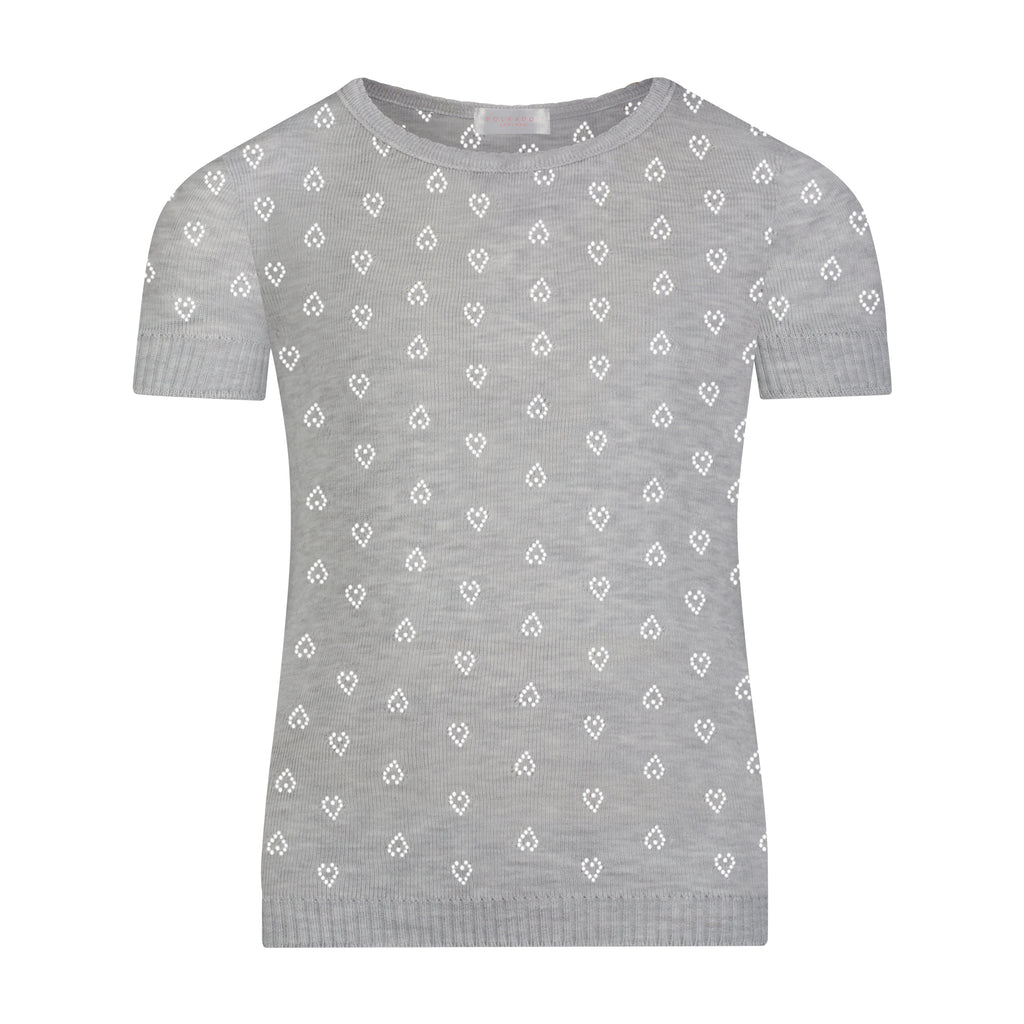 Girls Chloe Cardigan & Long Sleeve Tee Set - Heather Grey Hearts Pointelle