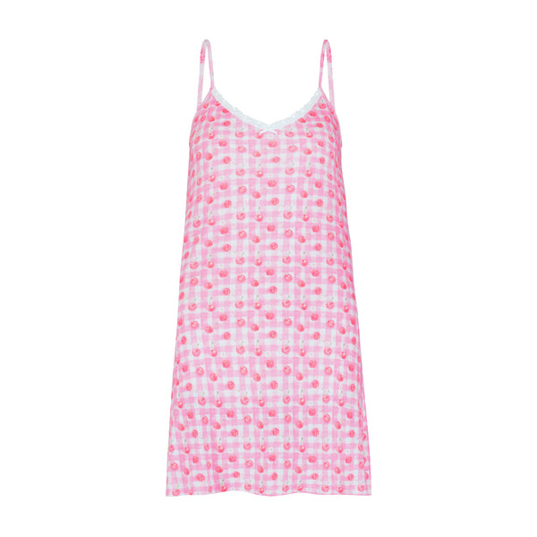 Polkadot Kelly A Line Short Gown w Adjustable Straps - Cherry Gingham Print