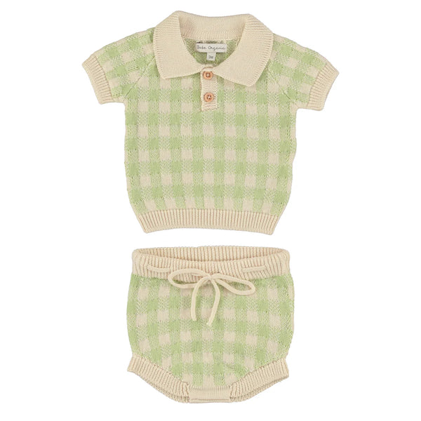 BEBE ORGANIC~ June baby set green gingham knit