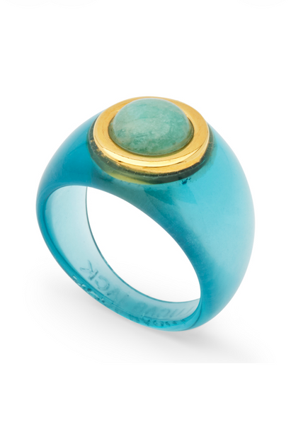 LUCAS JACK~ chunky resin ring with single round stone encased in gold plate R108