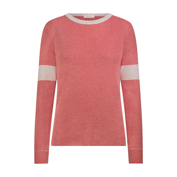 Rachel Classic Slouchy Long Sleeve Tee - Red/Grey Mini Stripe