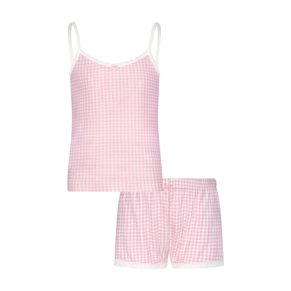 Polkadot GIRLS SET CAMI & SHORT - Pink Gingham Print