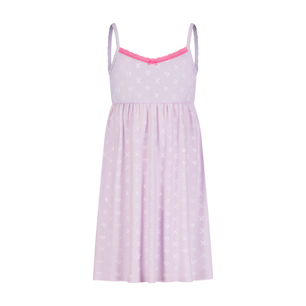 Polkadot GIRLS LILAC Hearts-X Pointelle BABYDOLL GOWN w Pink Lace