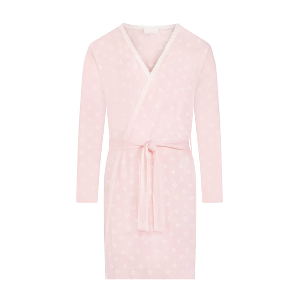Girls Lily Robe with Lace - Ballet Pink Hearts Pointelle
