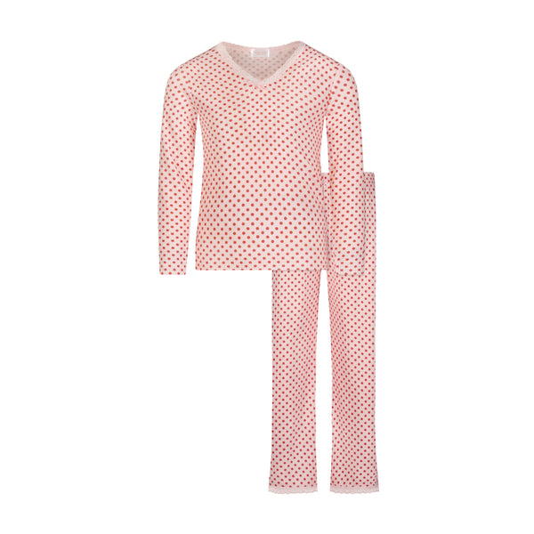 Polkadot GIRLS SET V NK LS & WIDE LEG PANT - Red Dot Print