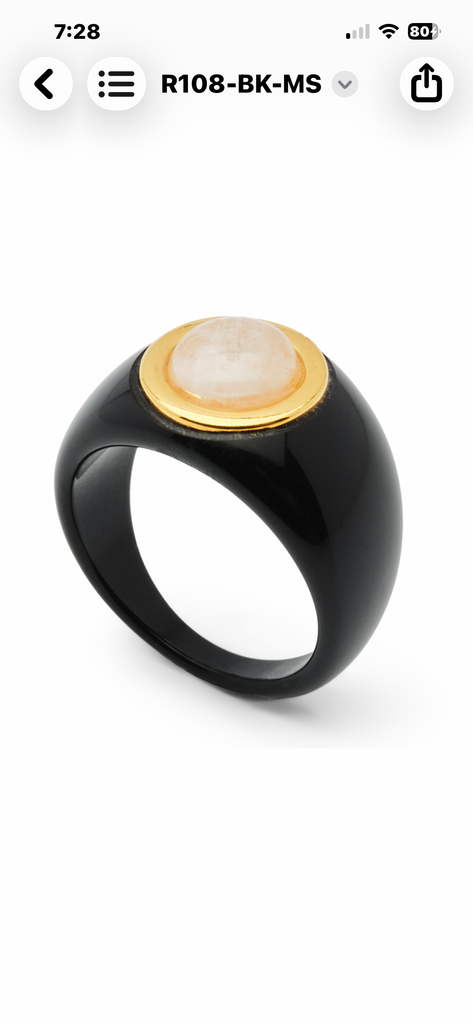 LUCAS JACK~ chunky resin ring with single round stone encased in gold plate R108