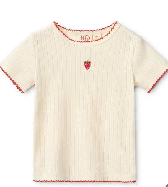 FLOESS~ Flora Short sleeve pointelle tshirt with strawberry