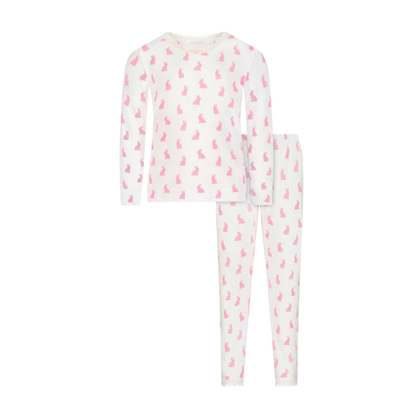 Polkadot GIRLS & BABY CLASSIC SET CREW LS & PANT - Pink Bunny Print