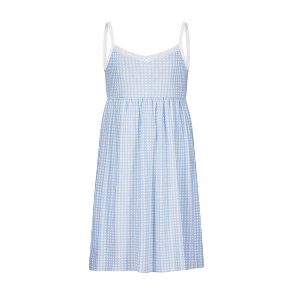 Polkadot GIRLS BABYDOLL GOWN Blue Gingham Print