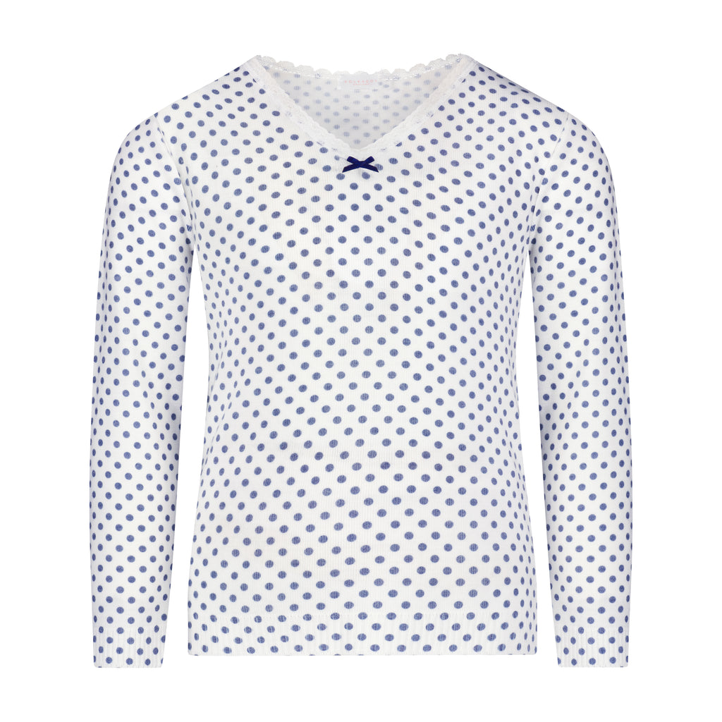 Polkadot Girls Set V Neck Long Sleeve & Pant - Navy Dot Print
