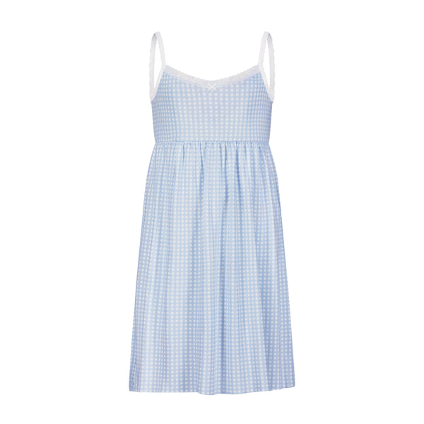 Polkadot GIRLS BABYDOLL GOWN Blue Gingham Print