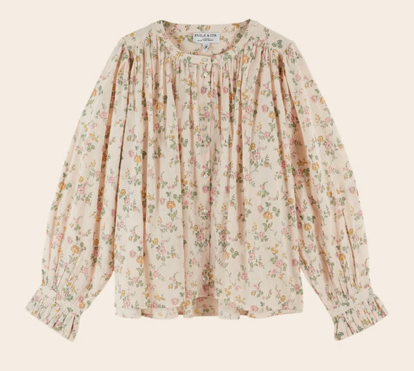 EMILE ET IDA~ Dounia rose floral cotton blouse