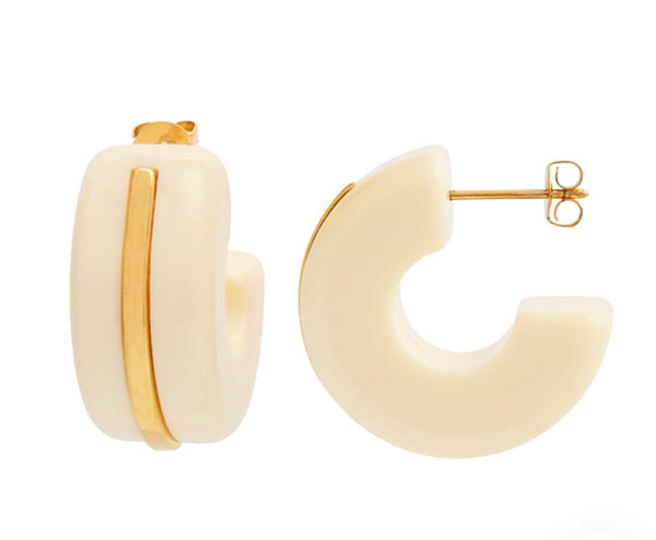 LUCAS JACK~ Hoop resin earrings with gold plate strip E144