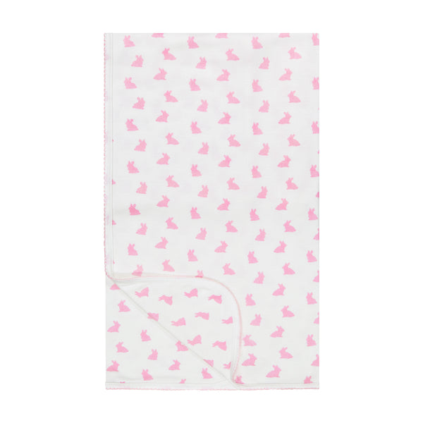 Polkadot GIRLS BABY BLANKET - Pink Bunny Print