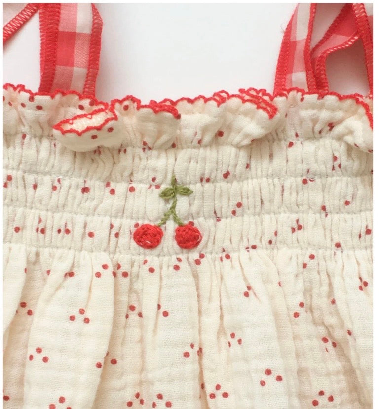 WILD WAWA~ Embroidered smock set in cherries