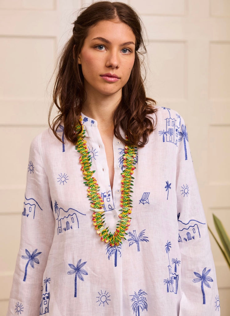 NIMO WITH LOVE~ Cedar linen kaftan with village print