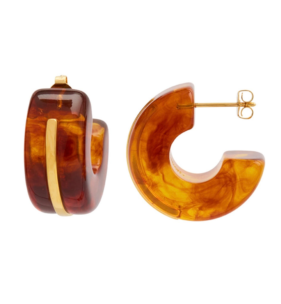 LUCAS JACK~ Hoop resin earrings with gold plate strip E144