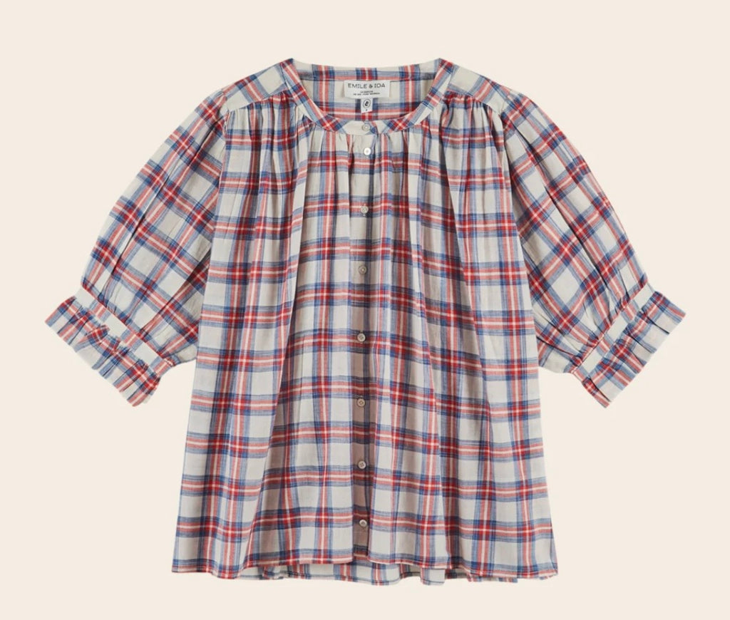 EMILE ET IDA~ Donatella luberon plaid cotton blouse