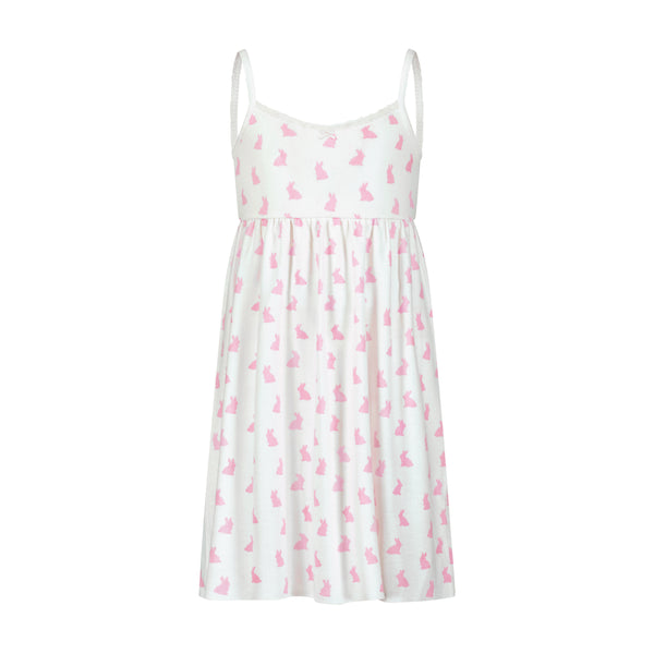 Polkadot GIRLS BABYDOLL GOWN - Pink Bunny Print