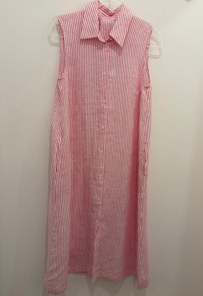 YELLAMARIS~ Fuschia stripe linen long sleeveless shirt dress