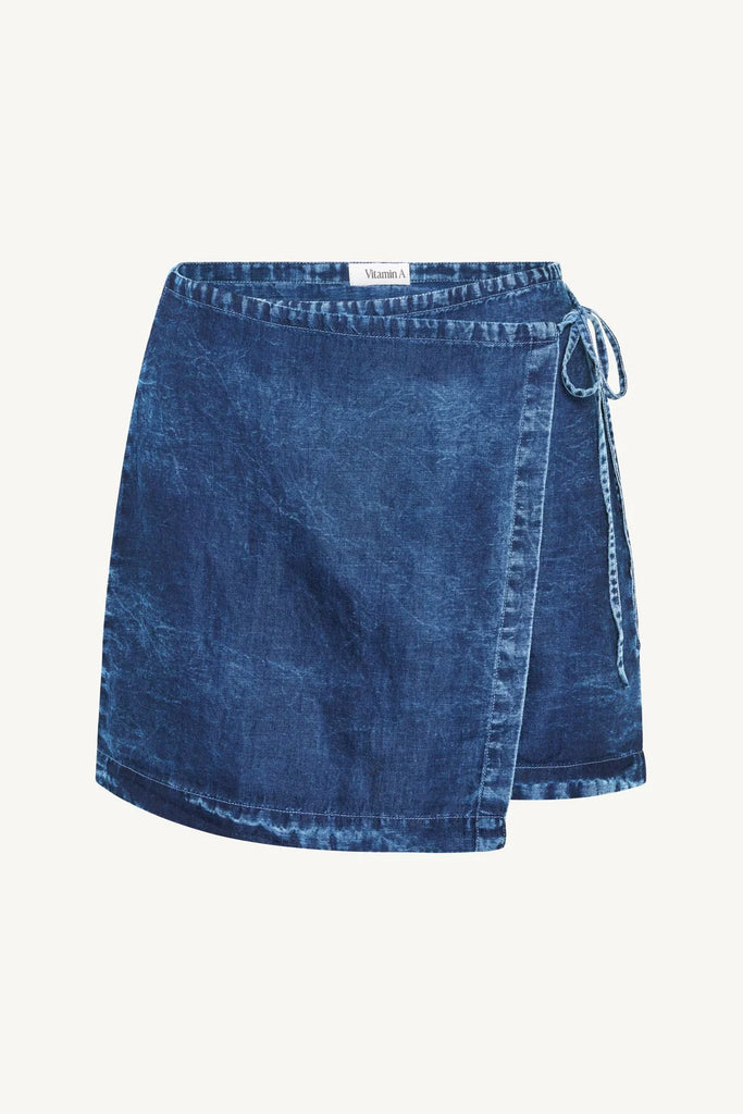 VITAMIN A~ Willa mini indigo wrap skirt