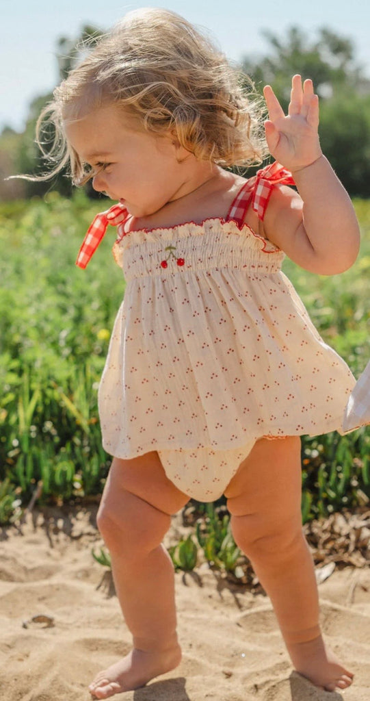 WILD WAWA~ Embroidered smock set in cherries