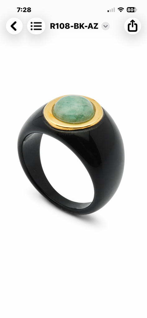 LUCAS JACK~ chunky resin ring with single round stone encased in gold plate R108