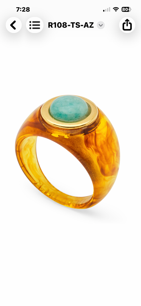 LUCAS JACK~ chunky resin ring with single round stone encased in gold plate R108