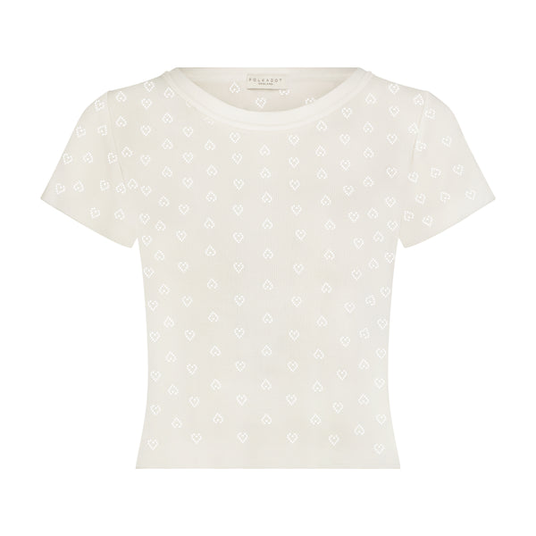 Polkadot BABY CROP TEE - Ivory Hearts Pointelle