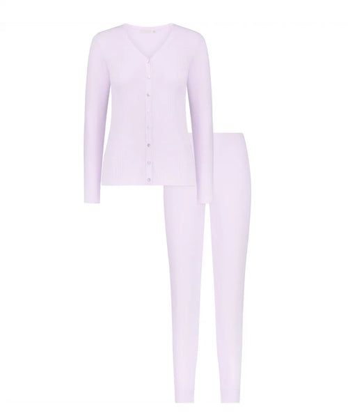 Jane V-Neck Button Front Slouchy & Jogger Set - Lilac Rib Knit